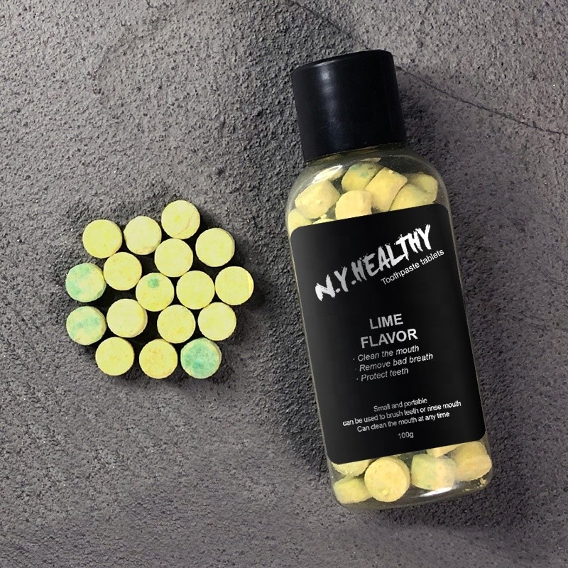 Les Tablettes écologiques de pâte dentifrice avec du fluorure mettent la morsure à zéro facile libre en plastique d'étiquettes de rebut de pâte dentifrice
