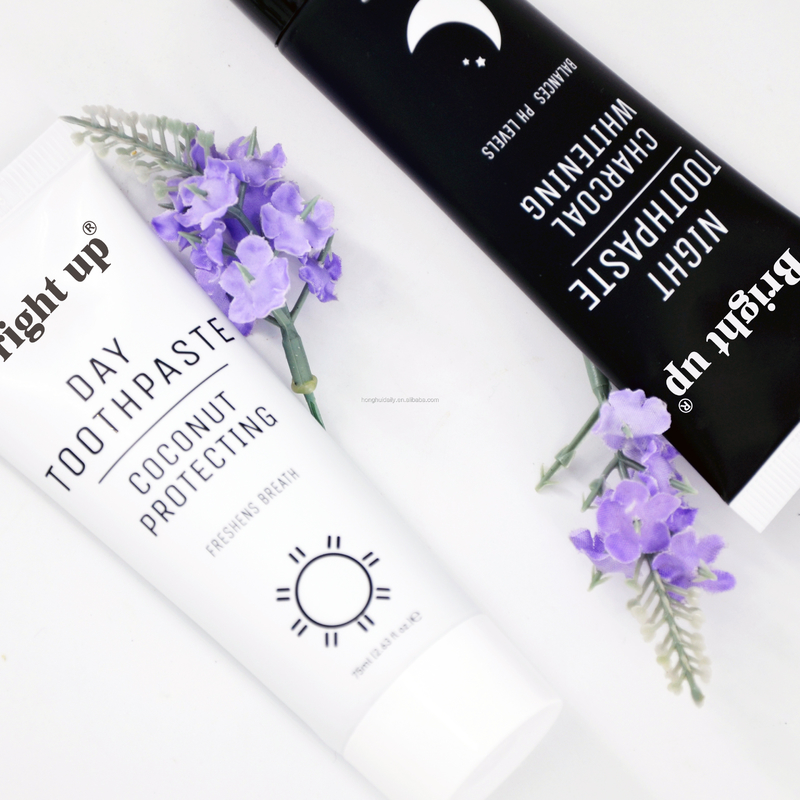 Dents libres de fluorure blanchissant le charbon de bois noir de pâte blanche de noix de coco de pâte dentifrice jour et nuit