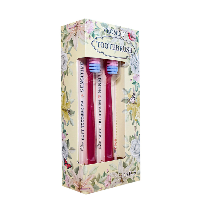 Vente en gros personnalisée pour adultes Voyage à domicile Hôtel en plastique brosse à dents douce à usage domestique en carton à ampoules