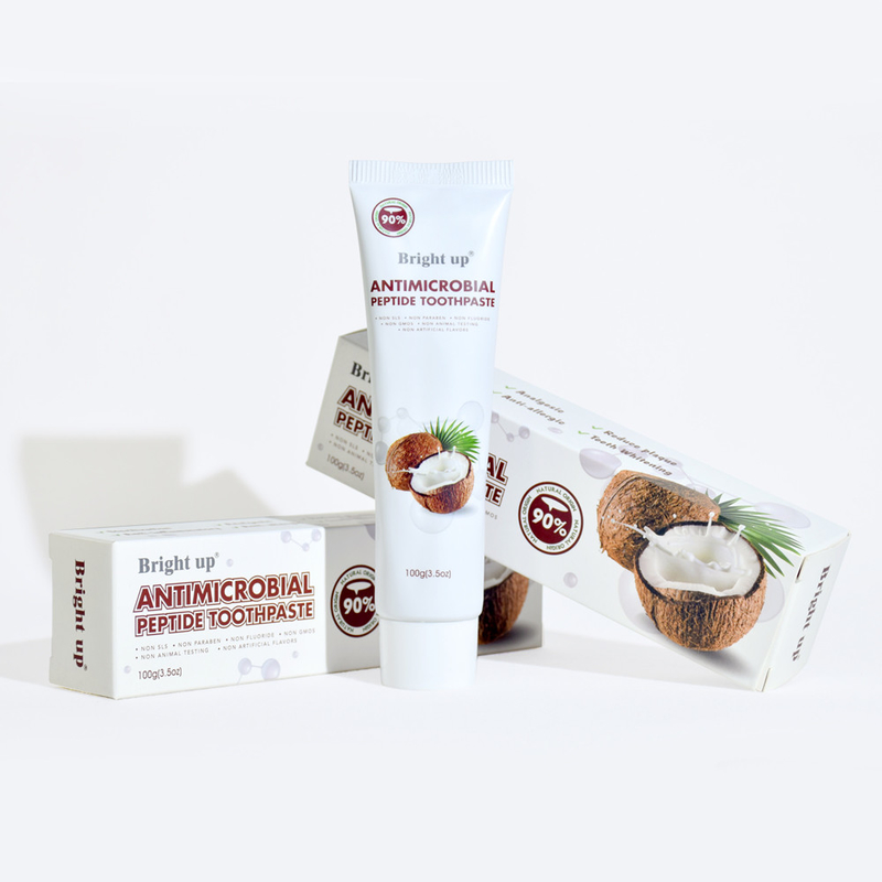 Pâtes à dents à base de peptides antimicrobiens de haute qualité, 100 g (3,5 oz) par tube d'huile de coco en gros