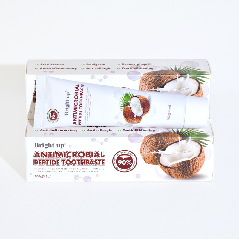 Pâtes à dents à base de peptides antimicrobiens de haute qualité, 100 g (3,5 oz) par tube d'huile de coco en gros