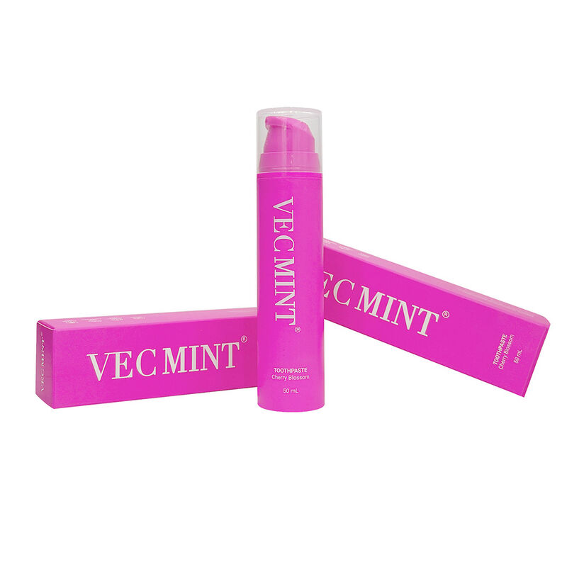 VECMINT Cherry Blossom dentifrice 50 ml - Design de bouteille à pompe Pâte pour soins buccaux sans fluorure pour les dents douces