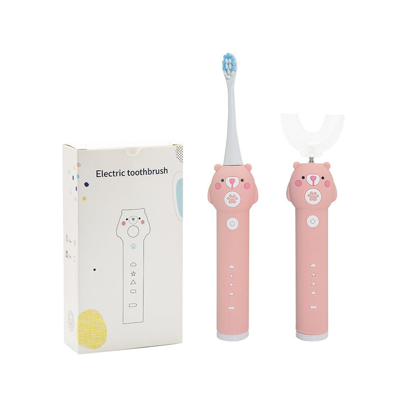 Brosse à dents électrique pour bébés ours bleu pour enfants - 2 têtes de brosse (brousse douce) Brosse à dents à son sans étanchéité avec 3 modes pour enfants 3-15 ans Kit de soins buccaux