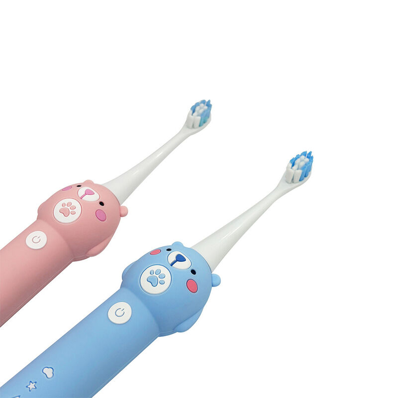 Brosse à dents électrique pour bébés ours bleu pour enfants - 2 têtes de brosse (brousse douce) Brosse à dents à son sans étanchéité avec 3 modes pour enfants 3-15 ans Kit de soins buccaux