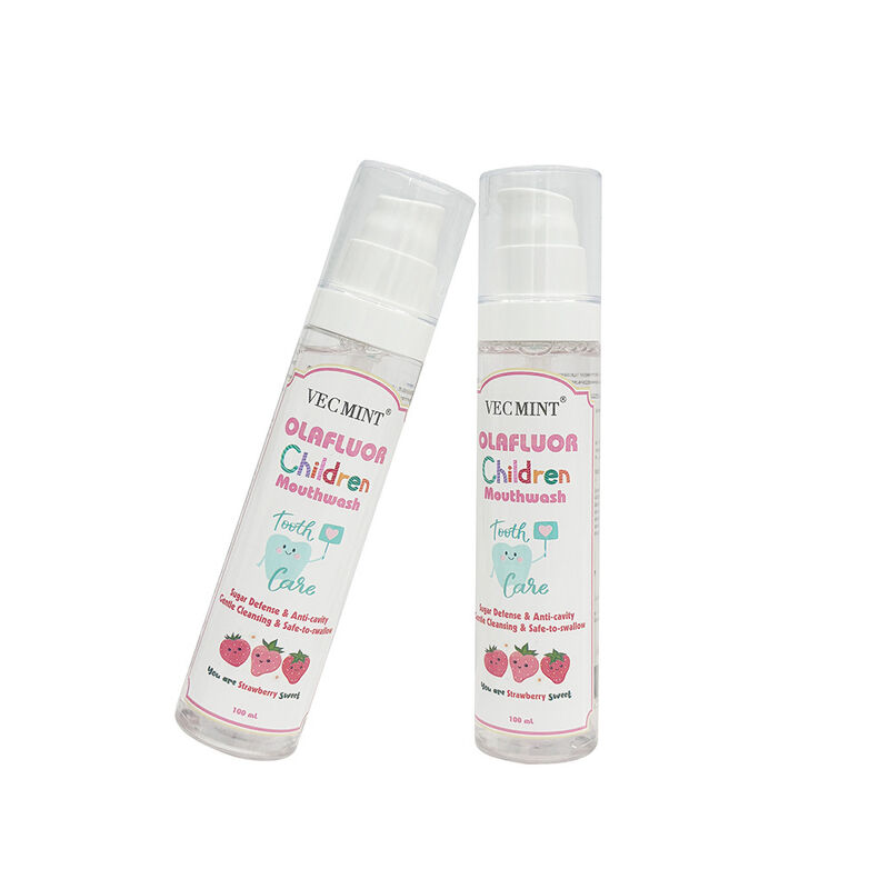 VECMINT OLAF Fluor Pour enfants Rince-bouche - Dispensateur à pompe de 100 ml Arôme de fraise Défense du sucre anti-cavité Soins buccaux sûrs à avaler
